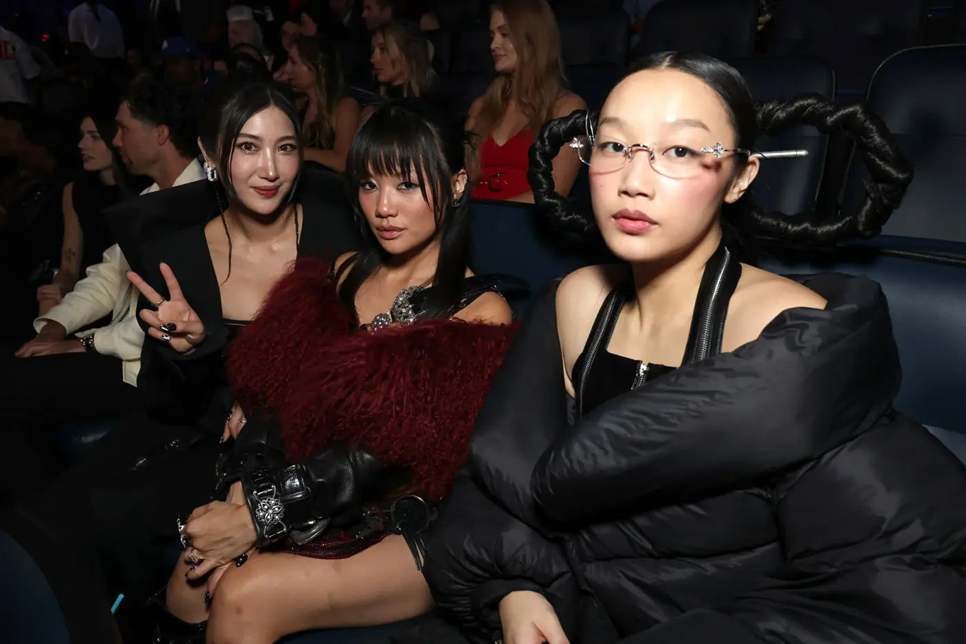 Audrey Nuna with EJAE and Rei Ami of Huntr/x at the 2025 MTV VMAs