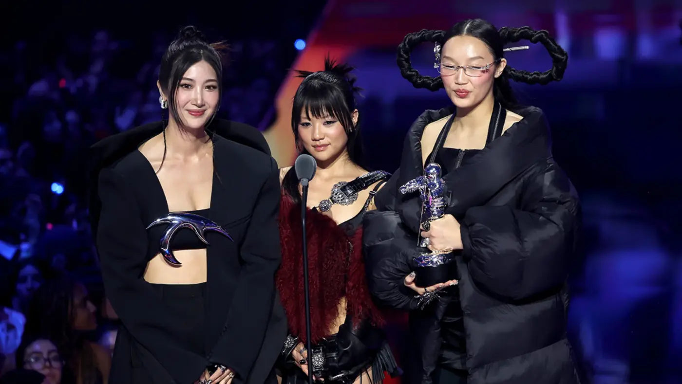 EJAE, Rei Ami and Audrey Nuna of Huntr/x at the 2025 MTV VMAs